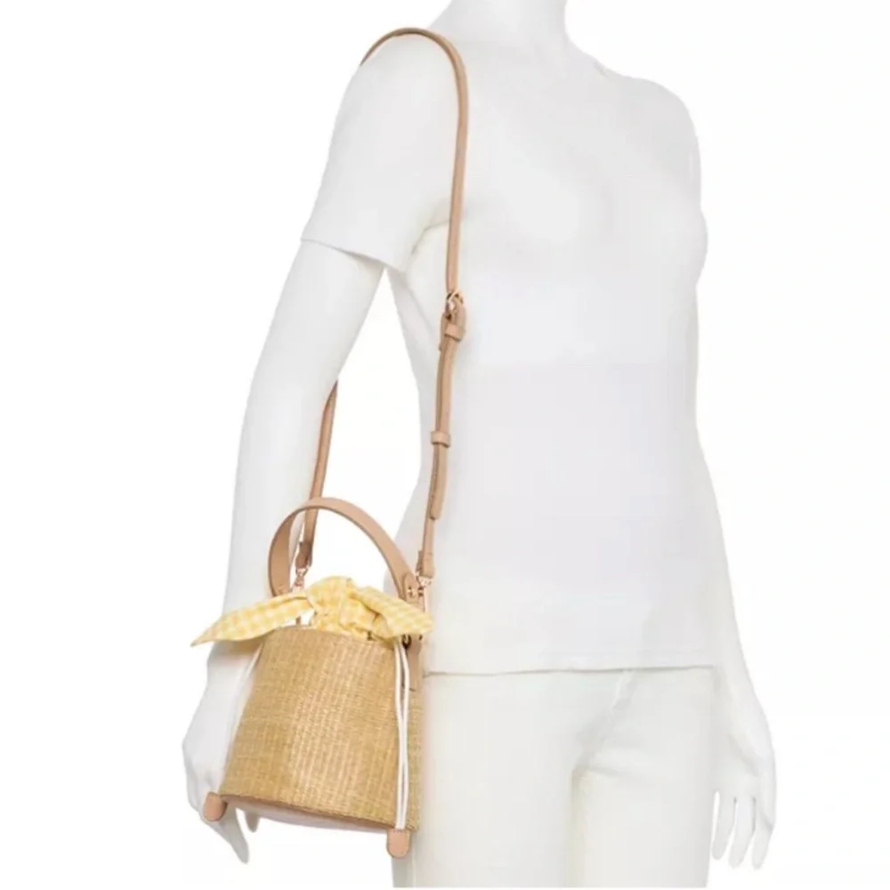 LC Lauren Conrad Woven Tan and Yellow Gingham Bag
